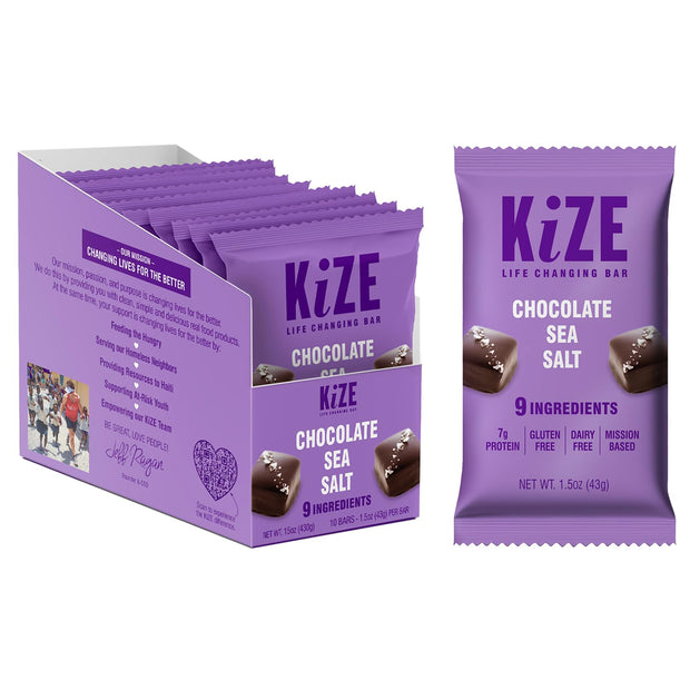 KiZE Energy Bars - Chocolate Chip Cookie - Almond-Butter-Based, Gluten Free, Dairy Free, Non-GMO, and High Protein Meal Replacement Energy Bars, Clean and Simple Food Ingredients - 10g High Protein Snacks, (10 Count)