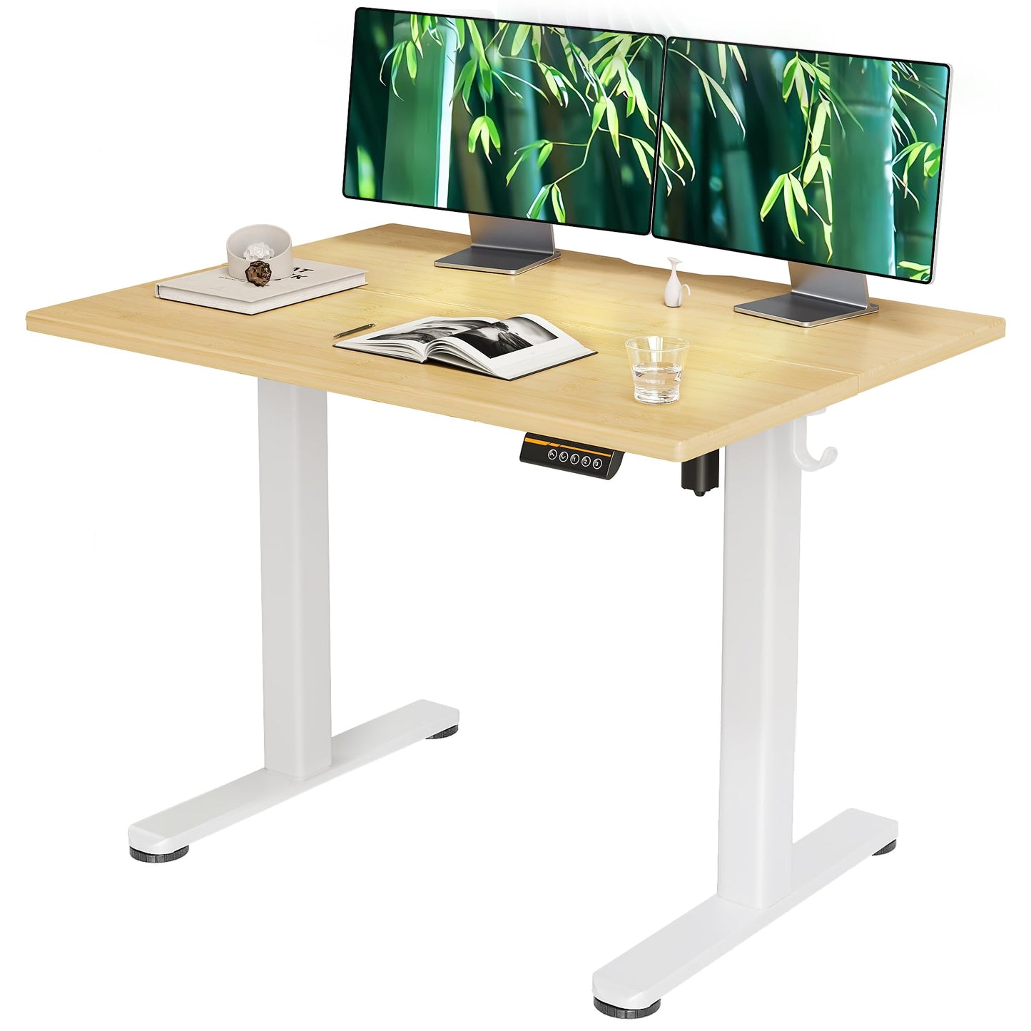 Claiks Electric Standing Desk, Adjustable Height Stand up Desk, 24x48 Inches Sit Stand Home Office Desk with Splice Board, Black Frame/Rustic Brown Top