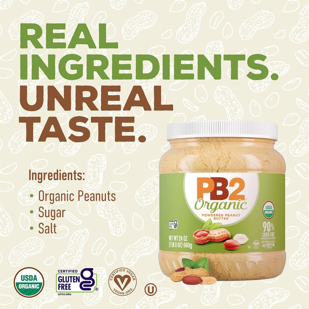 PB2 Organic Powdered Peanut Butter | USDA Organic Certified, Non-GMO Project Verified, Gluten-Free Peanut Butter Powder | Vegan, Keto Friendly | 24oz Resealable Jar