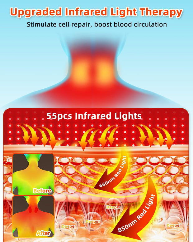 Wireless Heated Neck Stretcher, Cordless Neck Shoulder Cervical Traction Device with 3 Heating Levels, 3 Massager Modes, Timmer for Muscle Relax Hump Corrector