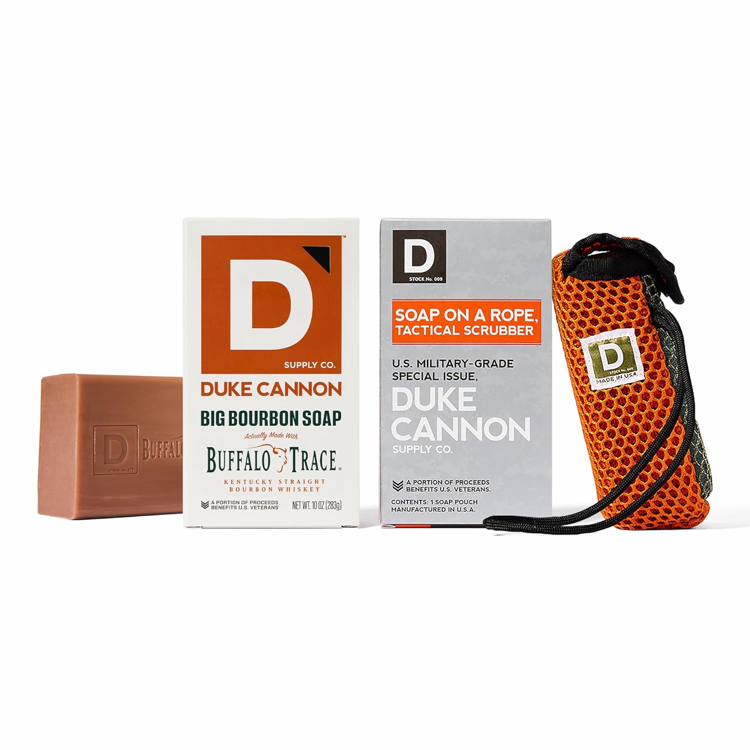 Duke Cannon Tactical Scrubber - Big American Bourbon Soap, U.S. Military-Grade Soap Pouch with Coarse & Soft Mesh, Oak Barrel Scented, 10 oz.