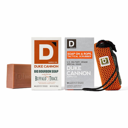 Duke Cannon Tactical Scrubber - Big American Bourbon Soap, U.S. Military-Grade Soap Pouch with Coarse & Soft Mesh, Oak Barrel Scented, 10 oz.