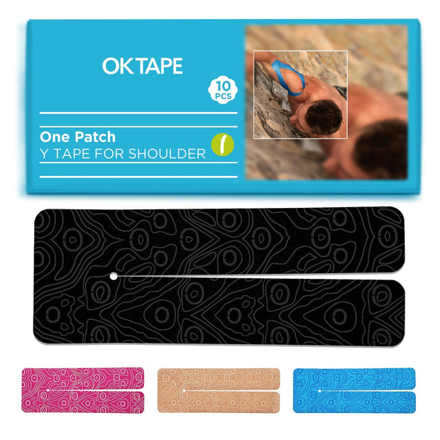 OK TAPE Precut Y-Shape Kinesiology Tape for Shoulder, Knee, Back, 10 Pcs, K Tape Strips, Provide Support & Relieve Discomfort, Water-Resistant Elastic Athletic Tape (3.5" x 10", Black)