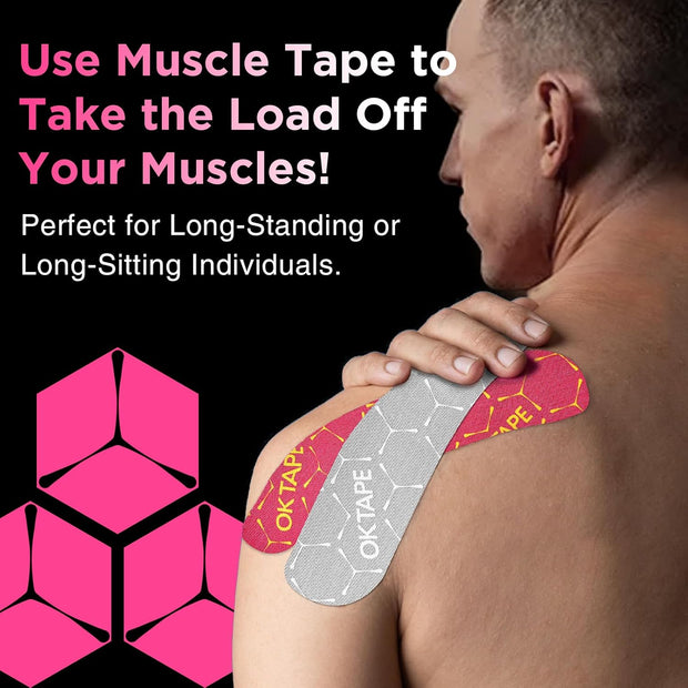 OK TAPE Synthetic Kinesiology Tape Precut Strips, Waterproof Kinesiology Athletic Tape for Joint & Muscle Support, Reflective and Durable Tape, 2in×16.4ft Roll 20PCS | Beige