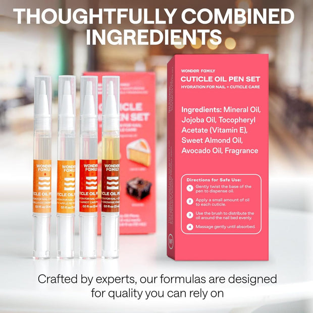 Cuticle Oil Pen 4-Pack – Nail Growth Oil and Strengthener with Jojoba, Almond & Vitamin E – Cuticle Care Oil for Nails & Cuticles – Nail Repair, Hardener & Moisturizer – Scented Nail Pens for Manicure