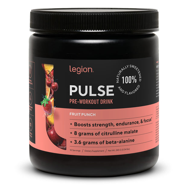 LEGION Pulse Pre Workout - All Natural Nitric Oxide Preworkout Drink to Boost Energy, Creatine Free, Naturally Sweetened, Beta Alanine, Citrulline, Alpha GPC (Tropical Punch)