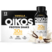 Oikos Protein Shake, Chocolate, 30g High Protein Drinks, Shelf Stable, Ready to Drink, 5g Prebiotic Fiber, 12 fl oz Bottle, 12 Count​
