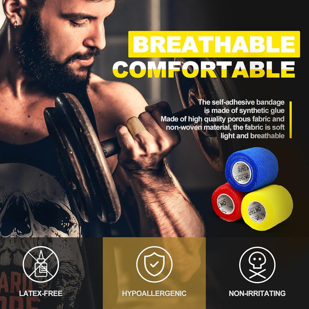 OK TAPE 12 Rolls Self Adhesive Bandage Wrap, Elastic Athletic Tape, Self Stick Bandage Tape, Vet Wrap, Medical Wrap for Wrist, Feet, 2" x 5 Yards - Black