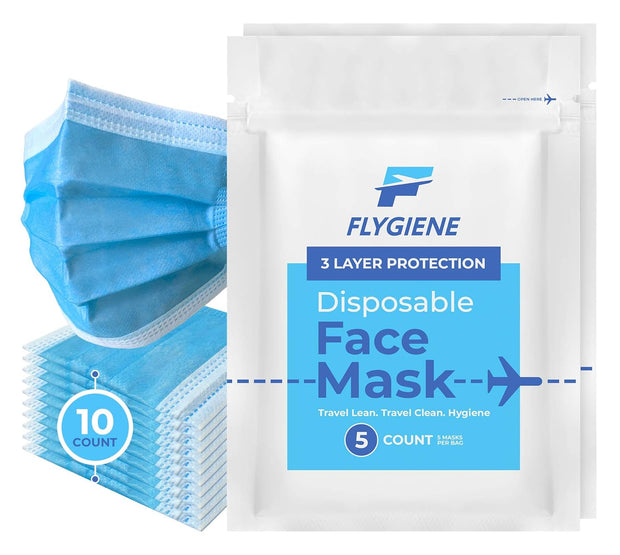 Travel Hygiene Bundle - Travel Size Individually Wrapped Essential - Convenient Clean Kit (10 Alcohol Wipes + 10 Waterproof Disposable Toilet Seat Covers + 10 Navy Blue Protective Face Masks)