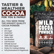 Wild Foods Organic Cocoa Powder | Single Origin Unsweetened Keto Chocolate Powder for Cooking & Baking | 100% Natural Cacao Beans | Sugar Free Non Dutch Raw Superfood | 12 oz