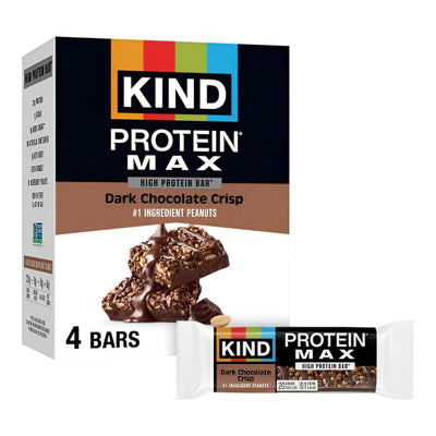 KIND Protein MAX, Dark Chocolate Crisp, 20g Protein, 1g Sugar, Low Sugar, High Protein Snack Bars, 4 Count