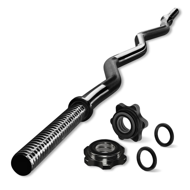 Yes4All 480LB Standard Straight Barbell 60" & EZ Curl Bar 47", Weight Bar 1" Diameter - Star Lock Collars & Rubber Ring for Deadlifts, Squats