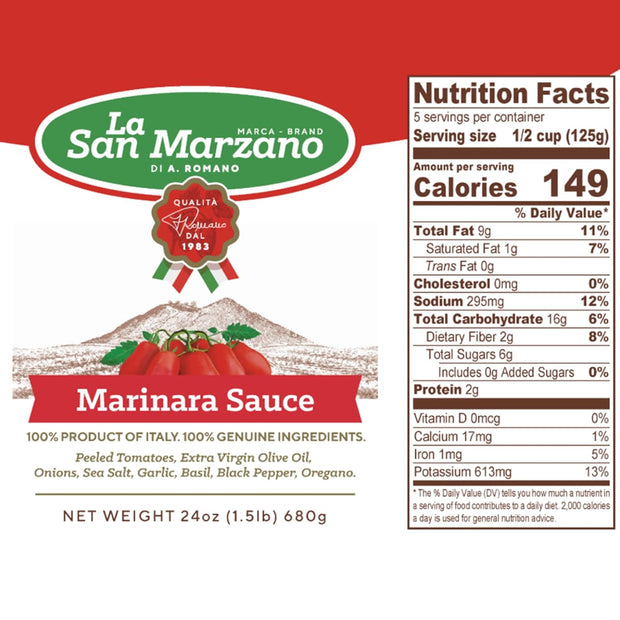 La San Marzano Marinara Sauce, 24 oz, Pasta Sauce Made in Italy, All Purpose Tomato Premium Quality, All Natural, Mediterranean Diet, Non GMO, Vegan, Gluten Free