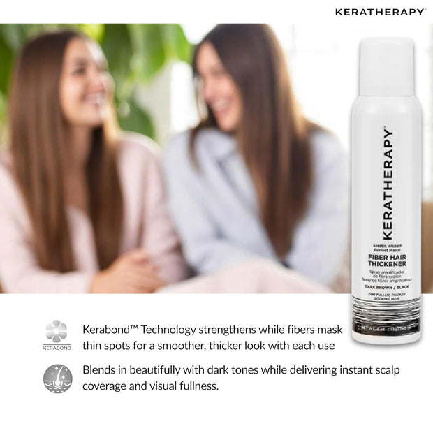 Keratherapy Keratin Infused Perfect Match Fiber Hair Thickener Spray, Dark Brown to Black, 4 fl. oz., 140 ml - Volumizing, Thickening, & Concealing Hairspray for Scalp Coverage, Roots & Thinning Areas