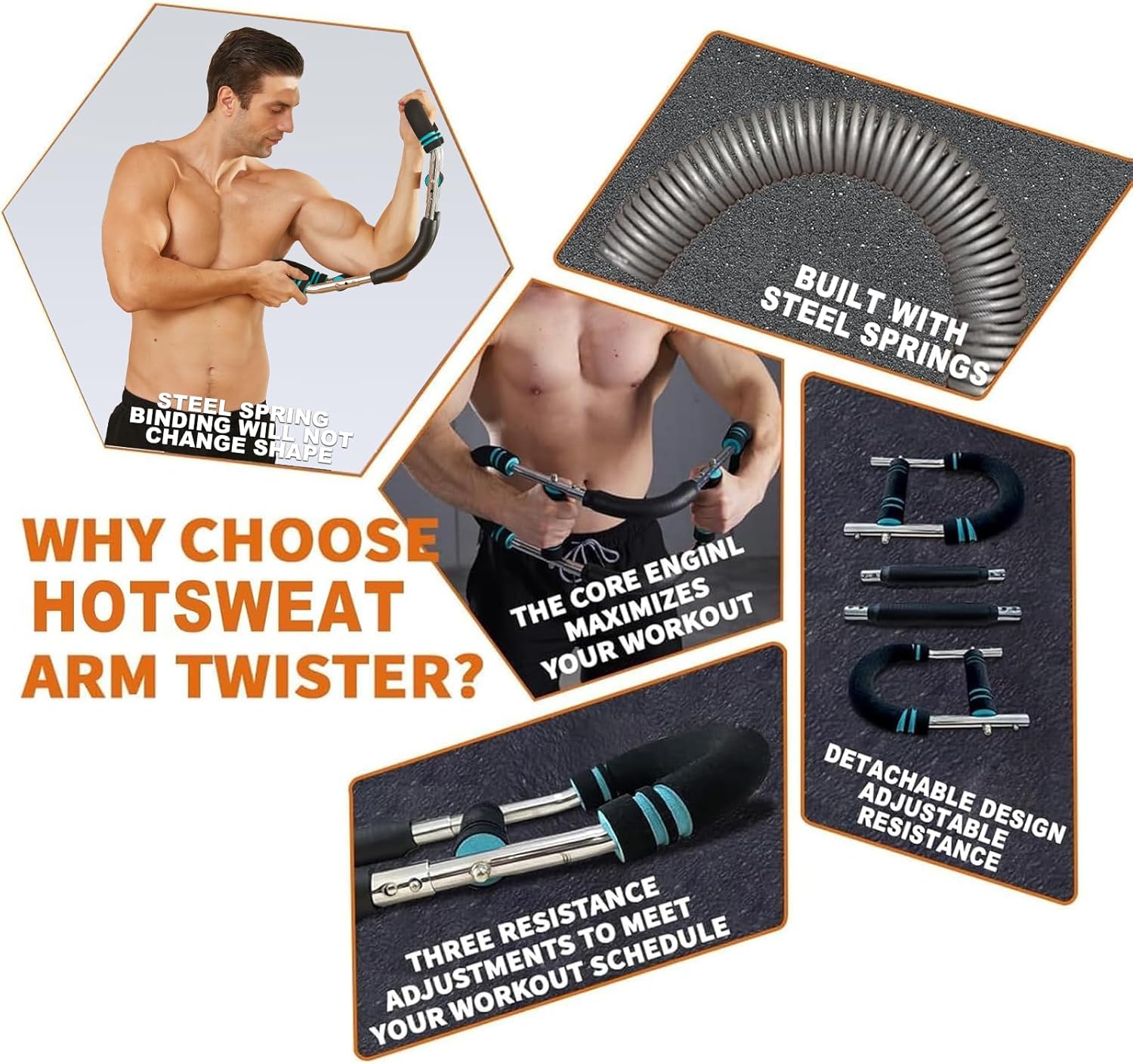 HOTSWEAT Twister Arm Exerciser Chest Workout,Portable Power Twister Bar,Muscular Strength Enhancer,Thigh Master Trainer Men,At Home Fitness Equipment