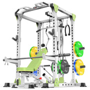Power Cage Multi-Function Power Rack with Cable Crossover System,1800 LBS Capacity Squat Rack with Weight Bench,for Home Gym