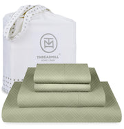 Threadmill Luxury 100% Cotton King Size Sheets Set- 800 Thread Count Jacquard Celine Hotel White, Better Than Egyptian Cotton,4 Pc Striped Bed Set, Damask Bed Sheets with 16" Deep Pocket