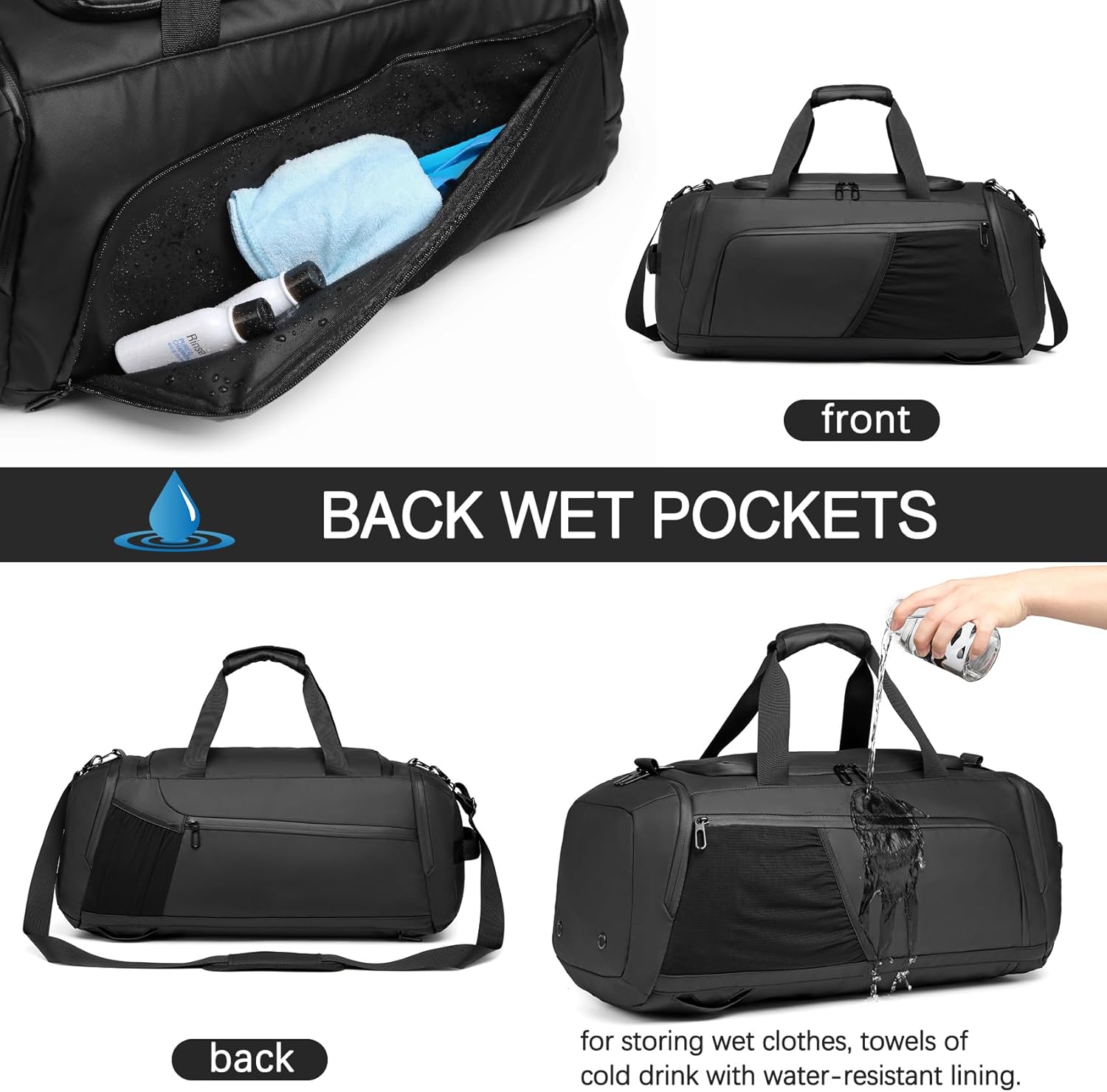 Gym bag for Men with Shoes Compartment - 40L Duffle Bag for Travel with Wet Pocket,3 in 1 Waterproof Sports Bags and Gym Backpack with Water Bottle Holder