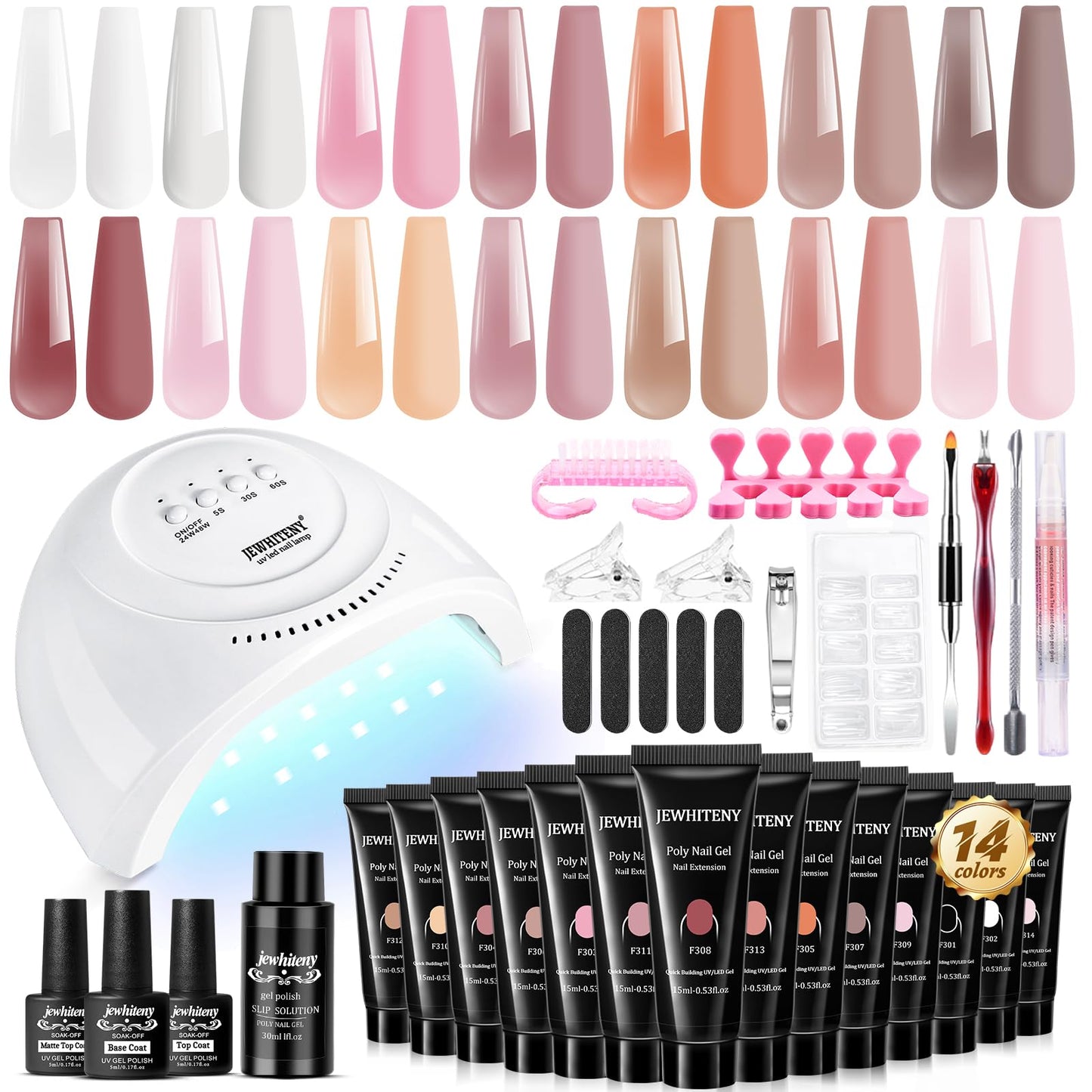 JEWHITENY 14 Colors Poly Gel Nail Kit 27 Colors Gel Nail Polish Kit With U V Light All In One Nail Art Starter Kit Suitable For All Seasons