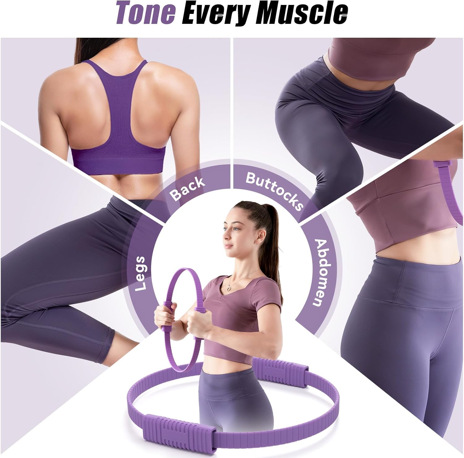 Pilates Ring Circle, 14" Magic Circle Pilates Rings for Focusing on Toning Inner Thighs, Arms, and Core, Fitness Exercise Ring Workout Ring for Yoga and Pilates
