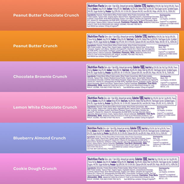 MOSH Variety Pack Keto Protein Bars, High Fiber, Low Carb, Gluten Free, High Protein, Brain Healthy Snack with Ashwagandha, Lion's Mane, 6 Count