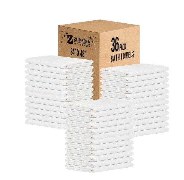 ZUPERIA White Bath Towels Bulk - 20 x 40 Inches, 100% Cotton Economy Light Weight Towels for Commercial Use - Quick Dry, Ultra-Soft, and Absorbent Bulk Towels (12 Pack)