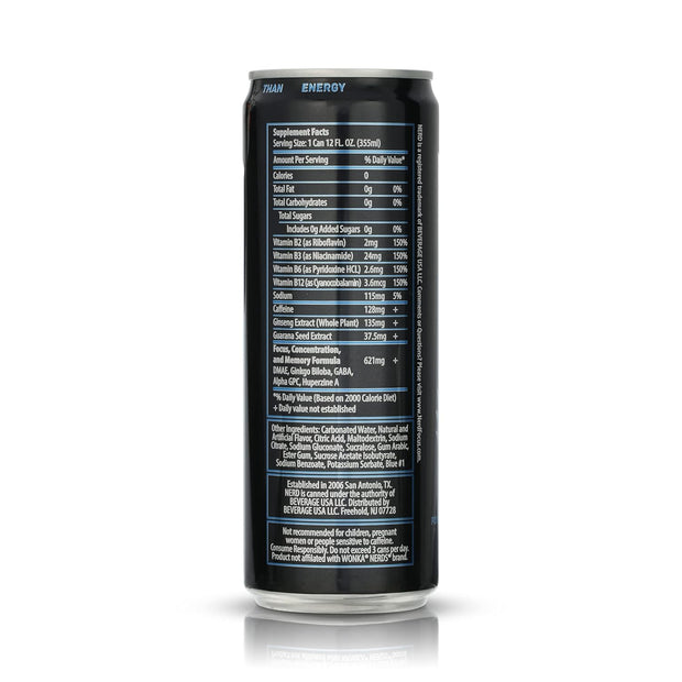 Nerd Focus Zero Calorie Drink | Nootropic Mind Boost & Pre Workout Drink | Sugarfree & Calorie-Free Energy | Mental Clarity, Focus, Performance | Lightly Carbonated | Refreshing Flavor