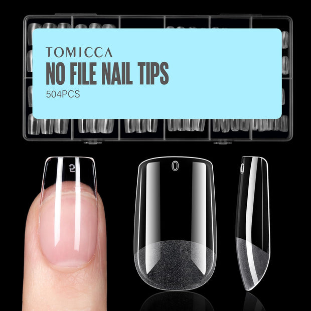 TOMICCA Medium Almond Nail Tips, 504Pcs Acrylic, 12 Sizes Half Matte Soft Gel, Nail Extension for Beginner and Professional