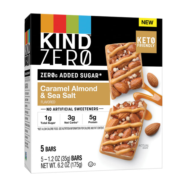 KIND ZERO Added Sugar Bars, Keto Snack, Dark Chocolate Nuts and Sea Salt, Good Source of Fiber, Gluten Free, Low Sugar, 6g Protein, 10 Count