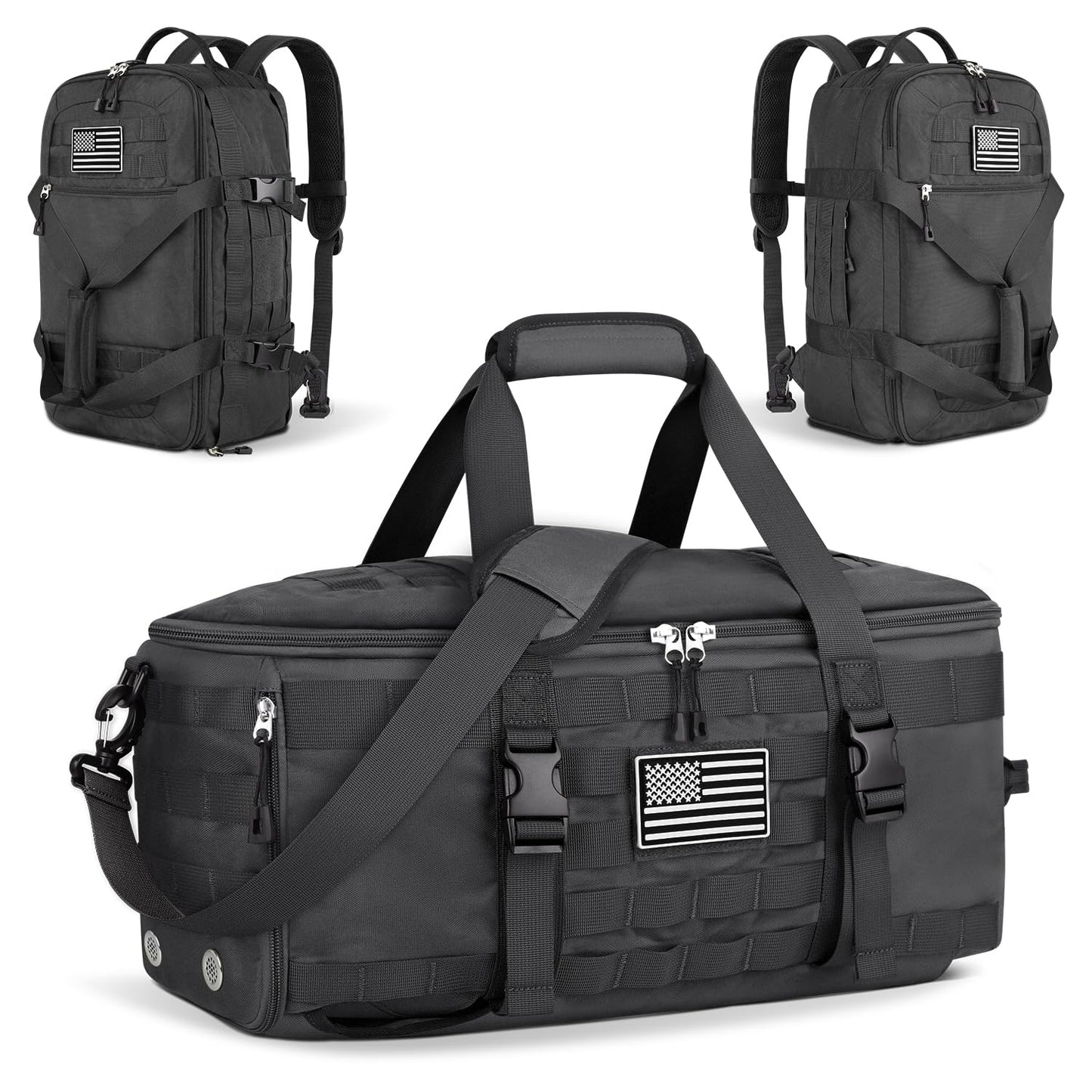 ETRONIK Gym Bags for Men Women, Tactical Duffle Bag Backpack with Shoe Compartment, 3 in 1 Carry on Travel Backpack with Wet Pocket, Weekender Overnight Range Bag for Workout Football Gym, Black