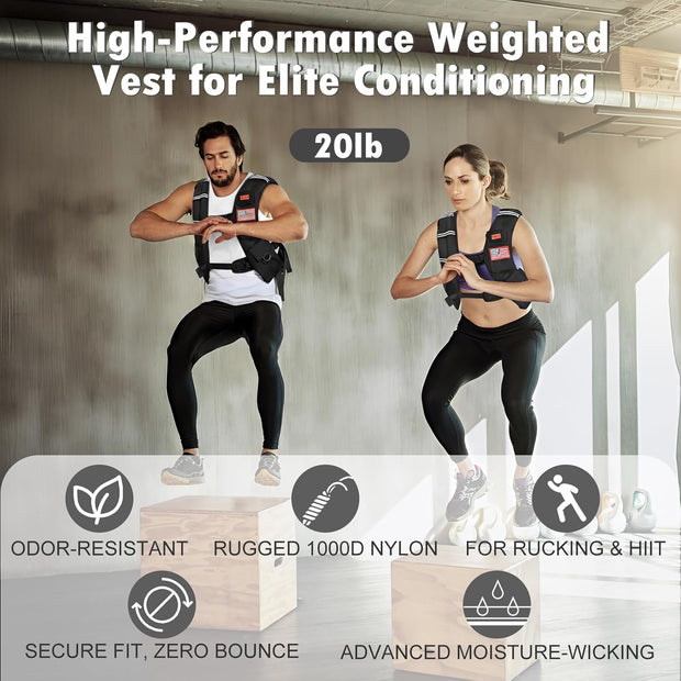 Weighted Vest for Woman and Men, 8lbs/12lbs/16lbs/20lbs/30lbs/40lbs Odorless Adjustable Straps Size Walking Vest,Running Vest with Underarm Buckle, Breathable Mesh Shoulder Pain Relief, Strength Training HIIT