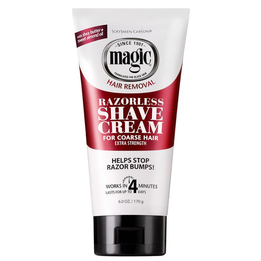 SoftSheen-Carson Magic Razorless Shaving Cream, Hair Removal Cream for Body Hair, Extra Strength Depilatory Cream, Works in 4 Minutes for Coarse Hair, 6 oz