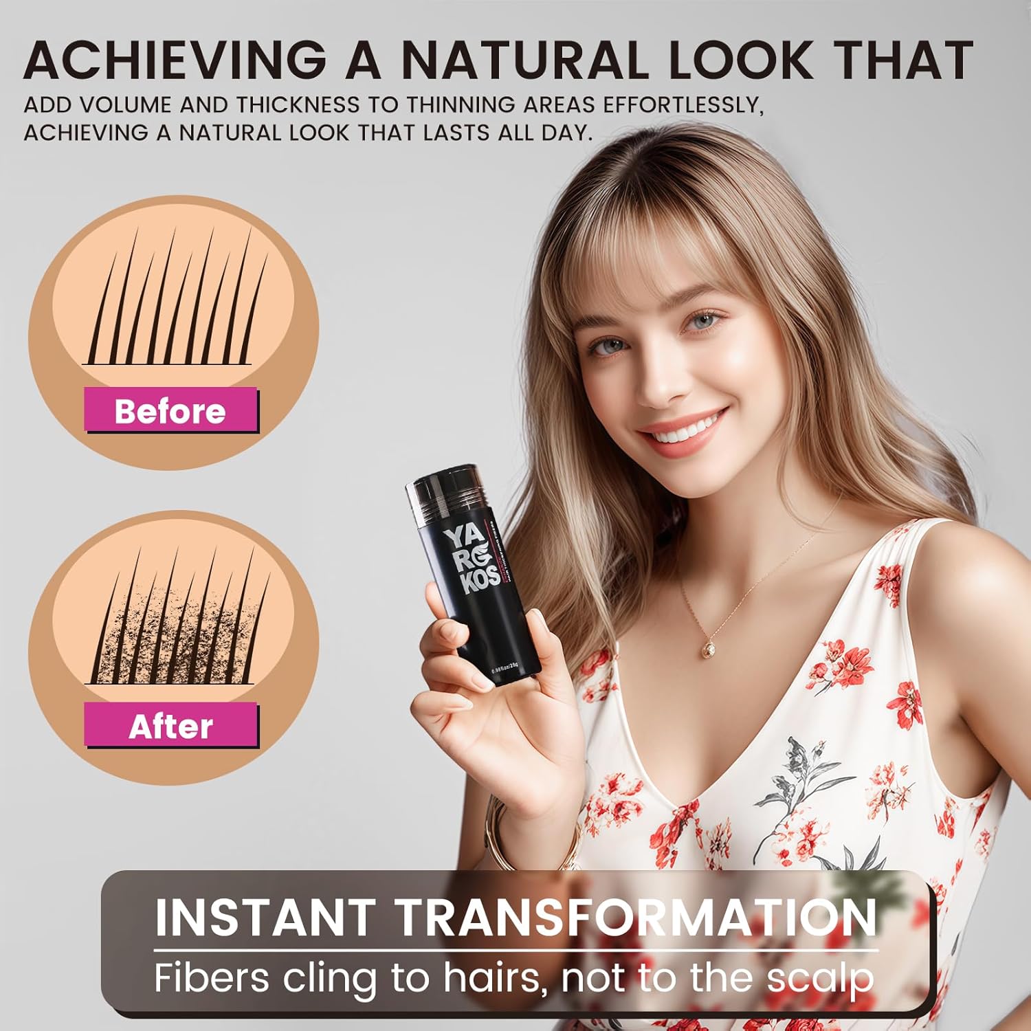 Hair Fibers for Thinning Hair or Fill In Fine, Hair Building Fibers (28g) for Women & Men, Hair Powder for Instantly Thicker, Fuller Looking - GRAY