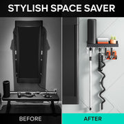 Metal Shelf Compatible with Tonal Accessories, Floating Shelf Organizer for Home Gym Storage, T-Lock Adapters Bracket Hanger, Gym Rack Wall Mounted with Hooks, Black Workout Holder