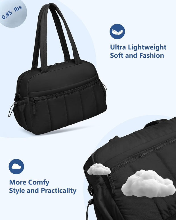 Travel Duffle Gym Bag for Women: Carry on Weekender Bags with Toiletry Bag Duffel Tote Bag with Wet Pocket Water Resistant Overnight Bag for Womens Hospital Work Sports Yoga Bags Black