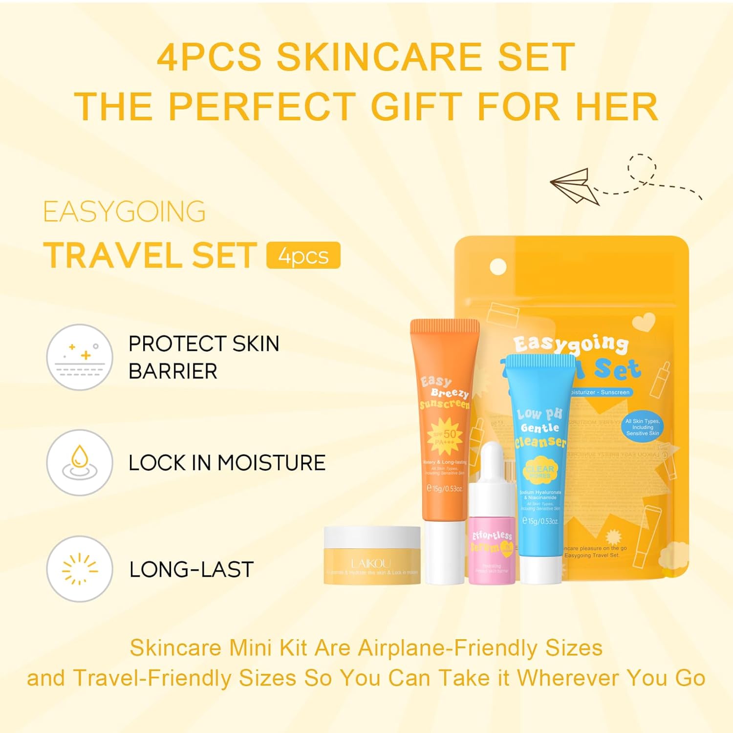 Ceramide Skincare Set丨Travel Friendly Face Routine Set for Women/Girls丨Beauty Christmas Gift Sets Skin Care Set Gifts for Women and Teenage Girls with Cleanser, Serum, Sunscreen, Cream 4Pcs