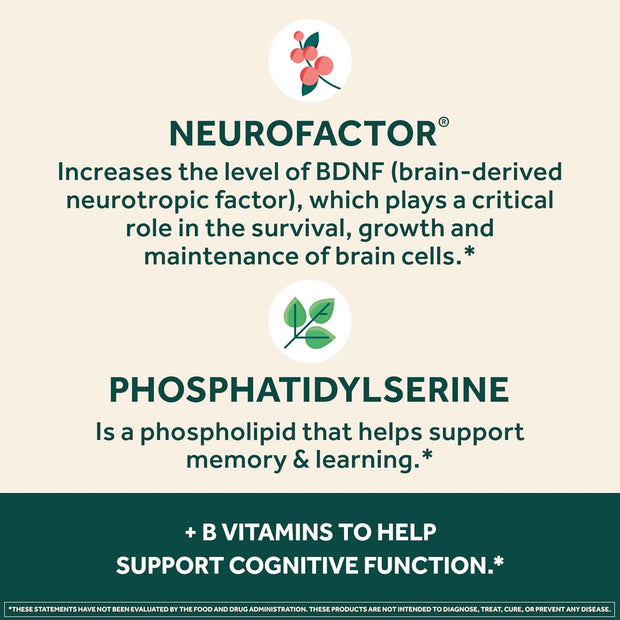NEURIVA Plus Brain Supplement for Memory and Focus Clinically Tested Nootropics for Concentration for Mental Clarity, Cognitive Enhancement Vitamins B6, B12, Phosphatidylserine 30 Capsules