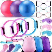 Poen Home Pilates Kit for Women Pilates Equipment Ring and Ball Set with Stretching Strap 8 Resistance Bands Non Slip Socks Gym Back Bags Exercise Equipment for Workout