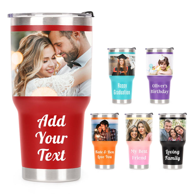 Personalized Coffee Tumbler, Custom Mugs with Pictures Text Name Logo, 30oz Stainless Steel Personalized Mug Cup, Fathers Day Anniversary Wedding Christmas Birthday Gifts for Women Men