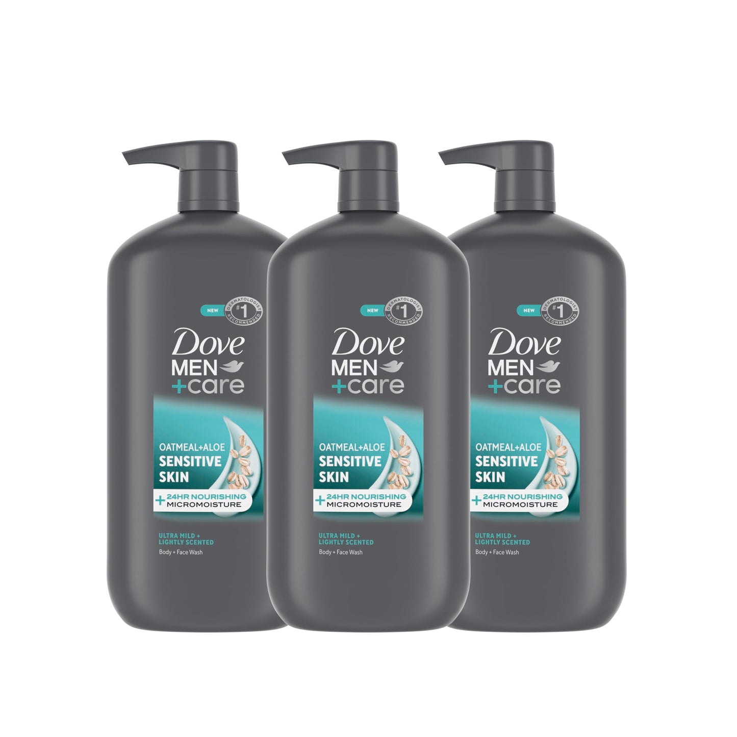 DOVE MEN + CARE Body and Face Wash with Wild Mint Oil, Invigorating Revive 3N1 with 24-Hour Nourishing Micromoisture Technology, 30 oz 3 Count
