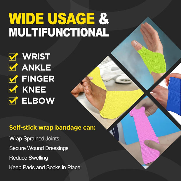 OK TAPE 12 Rolls Self Adhesive Bandage Wrap, Elastic Athletic Tape, Self Stick Bandage Tape, Vet Wrap, Medical Wrap for Wrist, Feet, 2" x 5 Yards - Pink