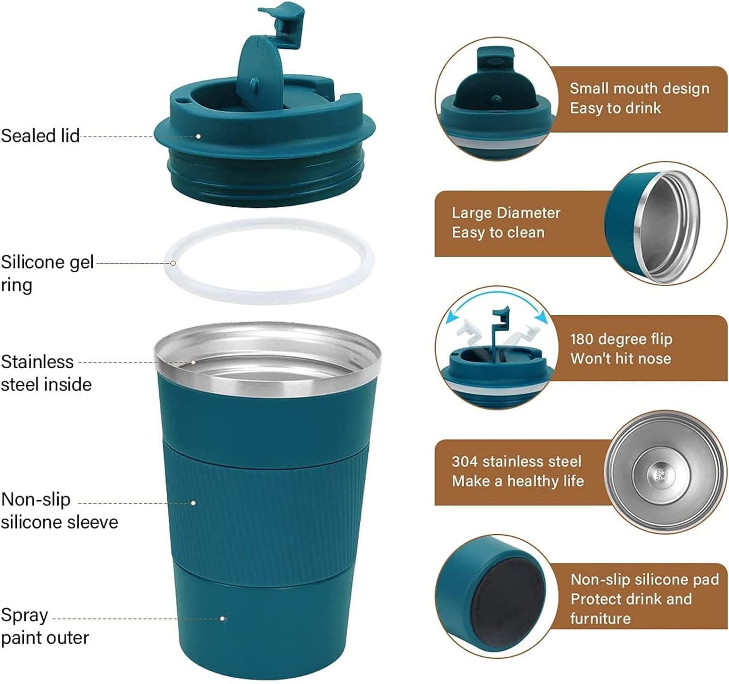 Coffee Mug 12oz - Insulated Travel Mug Spill Proof with Leakproof Lid Vacuum Stainless Steel Travel Coffee Mug Water Tumbler to GO, Reusable Coffee Cup for Men and Women for Hot & Cold Drinks