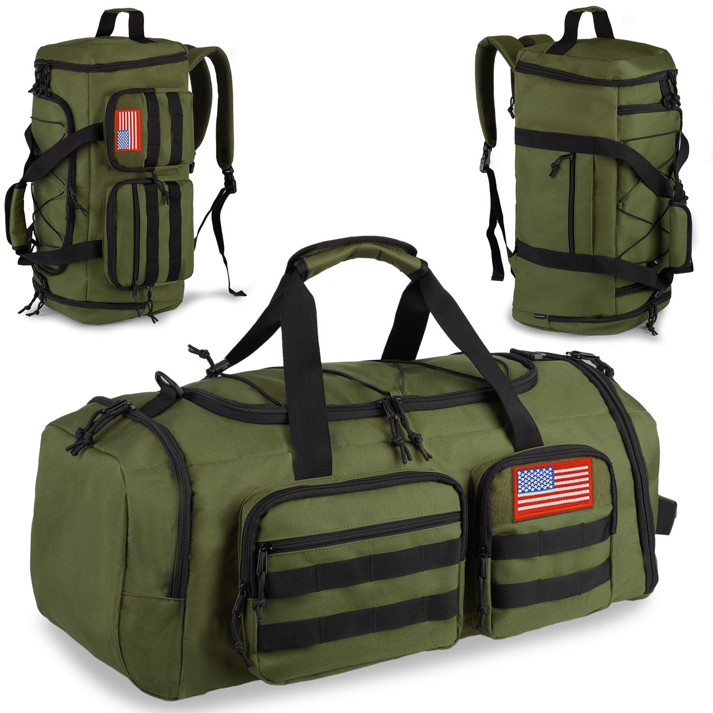 Tactical Gym Bag for Men，50L Large 3 in 1 Sports Duffle Bag with Shoes Compartment for Travel,Water Resistant Travel Backpack Weekender Overnight Bag with Wet Pocket for Women
