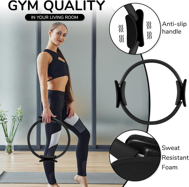 TOPZGLEEY Pilates Ring and Ball Set with Resistance Bands - Pilates Equipment for Home Workout - 14'' & 12'' Pilates Rings, 2 Pilates Balls, 5 Resistance Bands,Guide