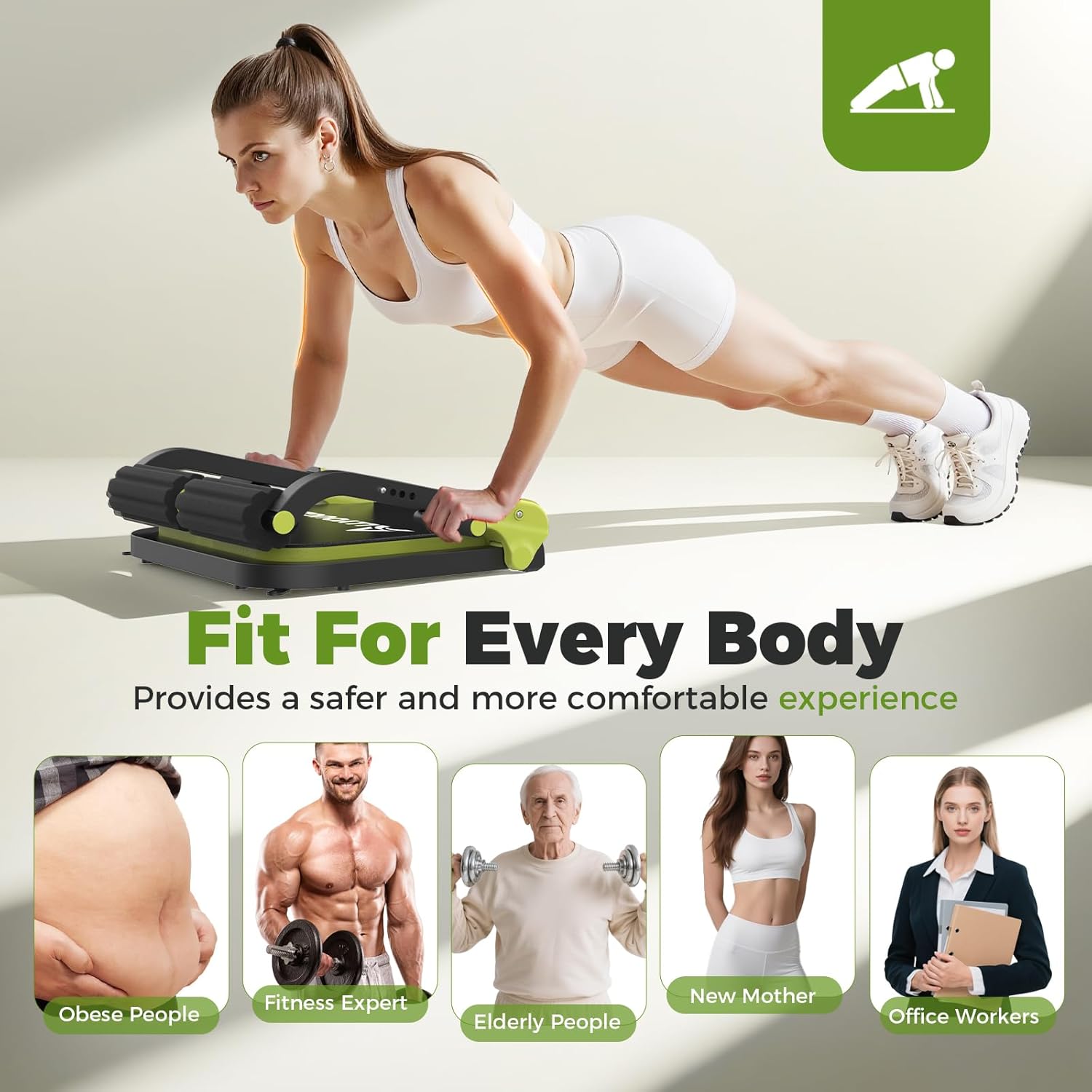 Ab Machine,Sit Up Exercise Equipment&Core Machine, Ab Workout Equipment,Adjustable Ab Trainer with 3 Resistance Levels and Removable Auxiliary Handle,Home Gym Fitness Equipment for All Ages