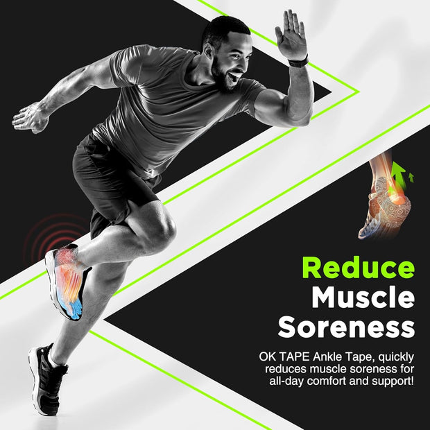 OK TAPE Kinesiology Tape for Ankle - 10 Precut Strips | Professional-Grade Water-Resistant & Breathable Ankle Tape for Sports Injury Recovery, Support, 10pcs, Pink