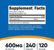 Nutricost Alpha Lipoic Acid 600mg Per Serving, 240 Capsules - Gluten Free, Vegetarian Capsules, Soy Free & Non-GMO