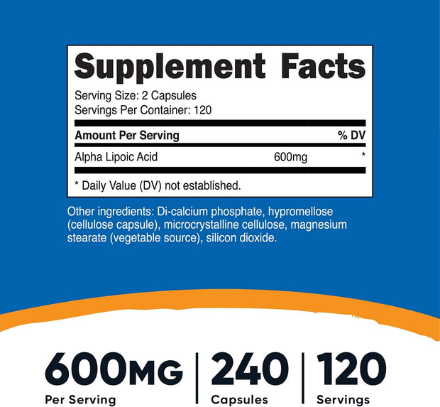Nutricost Alpha Lipoic Acid 600mg Per Serving, 240 Capsules - Gluten Free, Vegetarian Capsules, Soy Free & Non-GMO