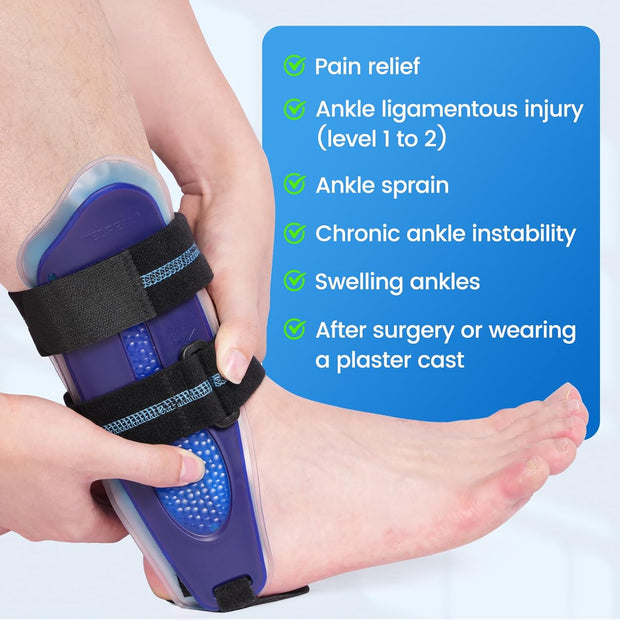 Velpeau Ankle Stabilizer Brace for Sprain, Ligament Injury (Grade 1 to 2), Tendonitis, Adjustable Stirrup Ankle Support Splint for Women and Men,Reversible Left & Right Foots,One Size(Foam Pads, Blue)