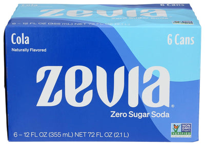 Zevia Zero Calorie Soda Cola, 12 Oz Pack of 6